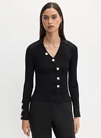 Ribbed Asymmetrical Button-Up Sweater