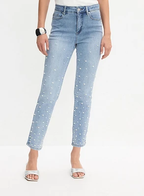 Pearl Detail Slim Leg Jeans