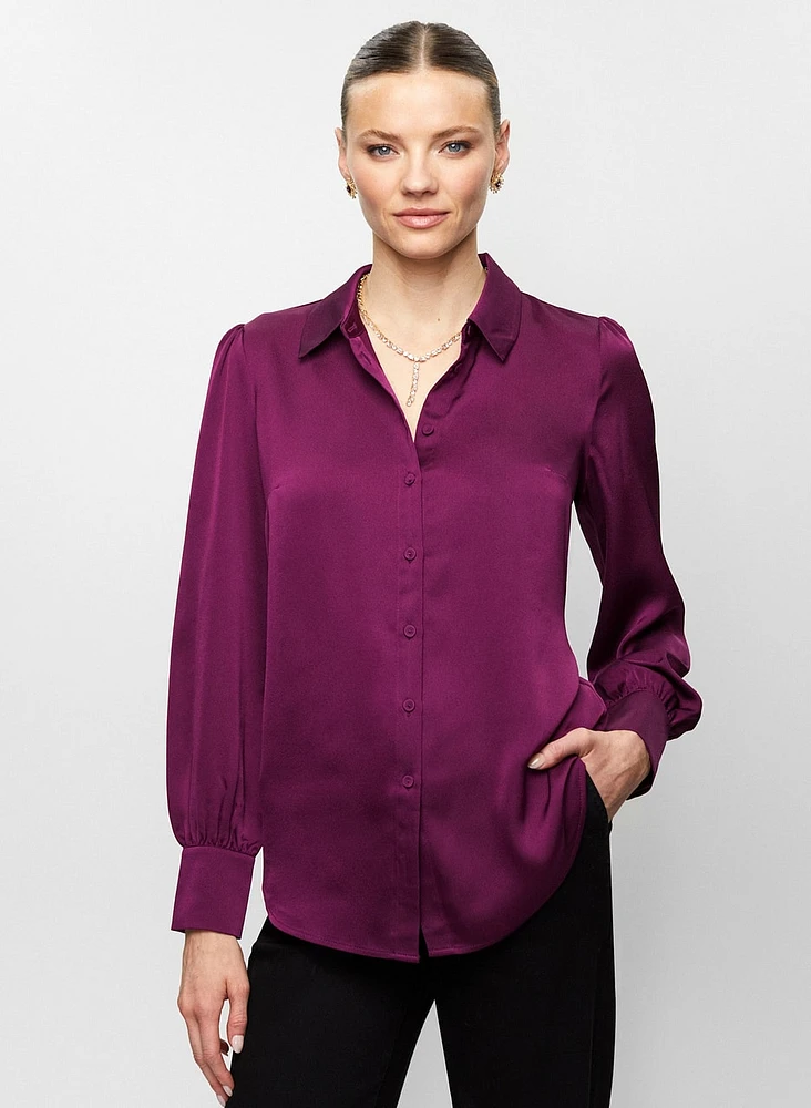 Button Front Satin Blouse