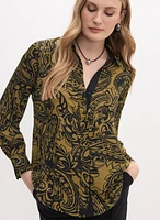 Paisley Print Button-Up Blouse