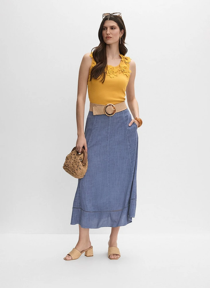 Jupe midi à bande en crochet