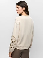 Floral Appliqué Crew Neck Sweater