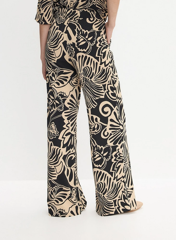 Graphic Floral Wide-Leg Pants