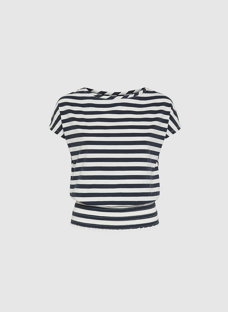T-shirt rayé à ourlet fronc