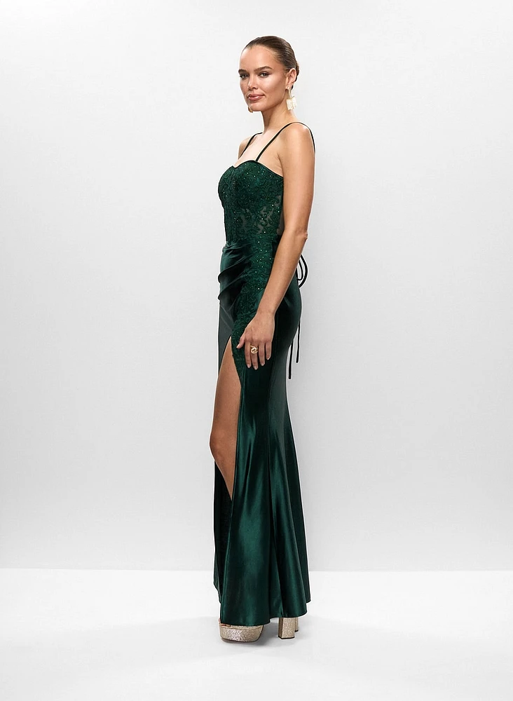 Embroidered Satin Gown