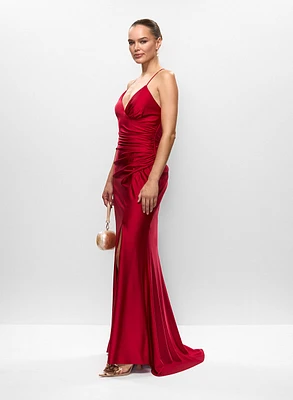 High Slit Gown & Pearl Earrings