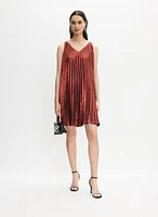 Metallic A-Line Plissé Dress