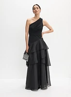 One Shoulder Organza Tiered Gown