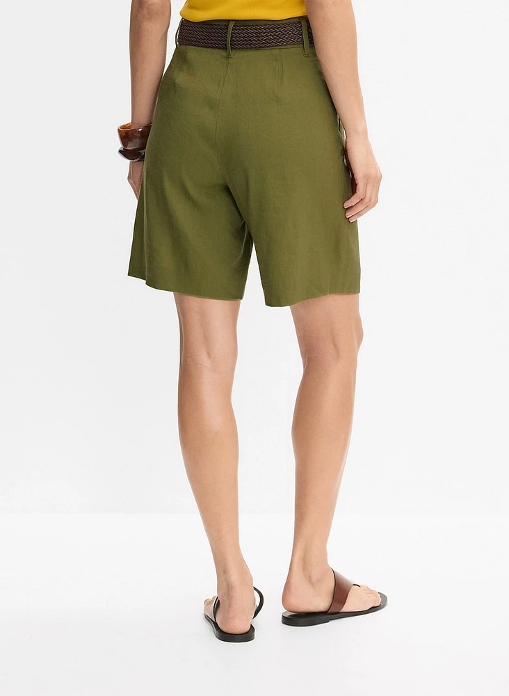 Belted Linen-Blend Shorts