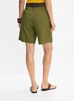 Belted Linen-Blend Shorts