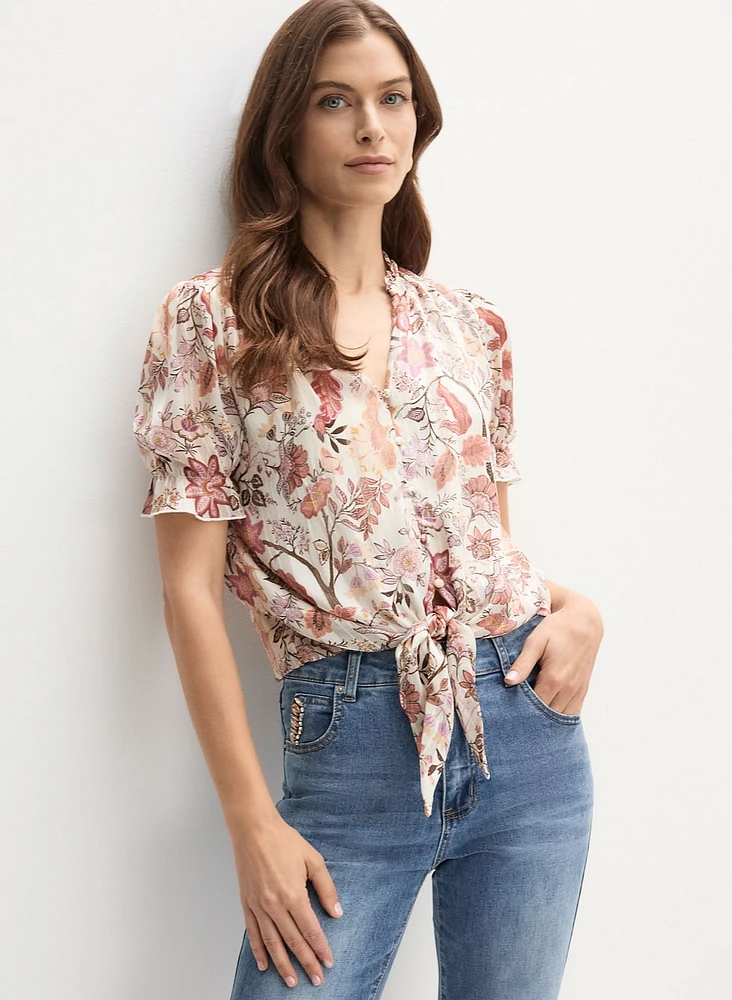 Tie Detail Floral Print Blouse