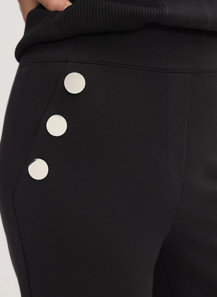 Button Detail Flare-Leg Pants