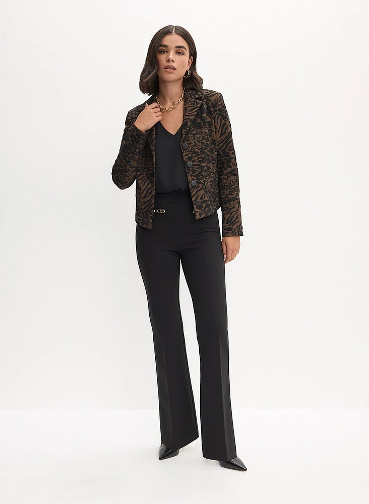 Leopard Jacquard Jacket & Chain Trim Bootcut Pants