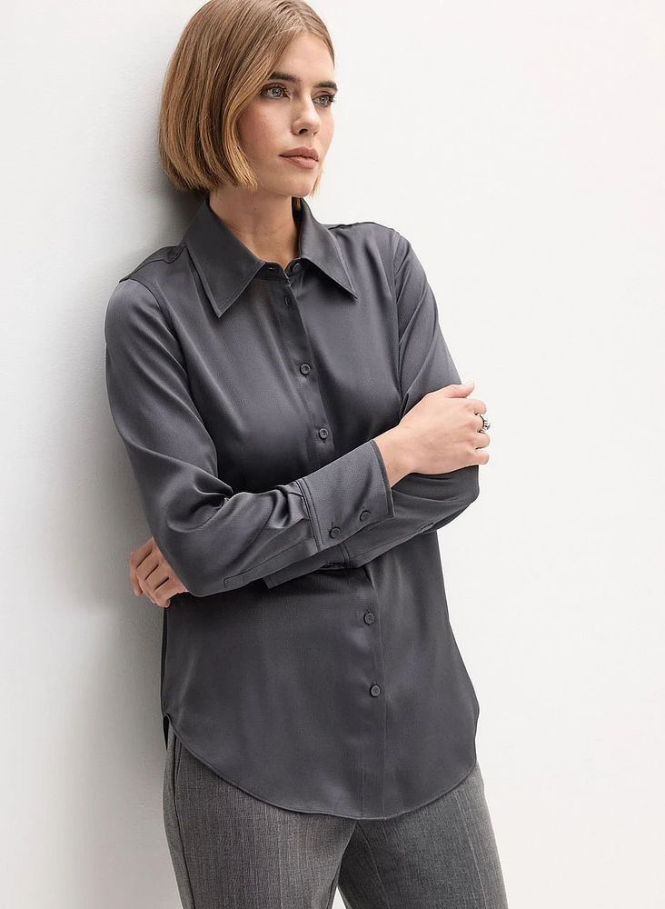 Button-Front Satin Blouse