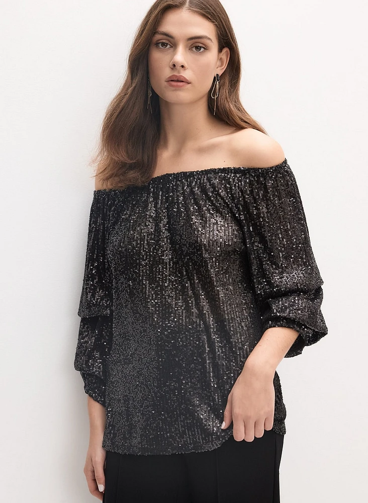 Joseph Ribkoff - Off-The-Shoulder Sequin Top