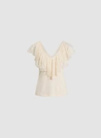 Lace Ruffle V-Neck Top