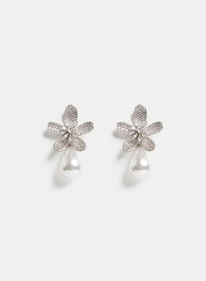 Boucles d'oreilles pendantes à fleur et perle