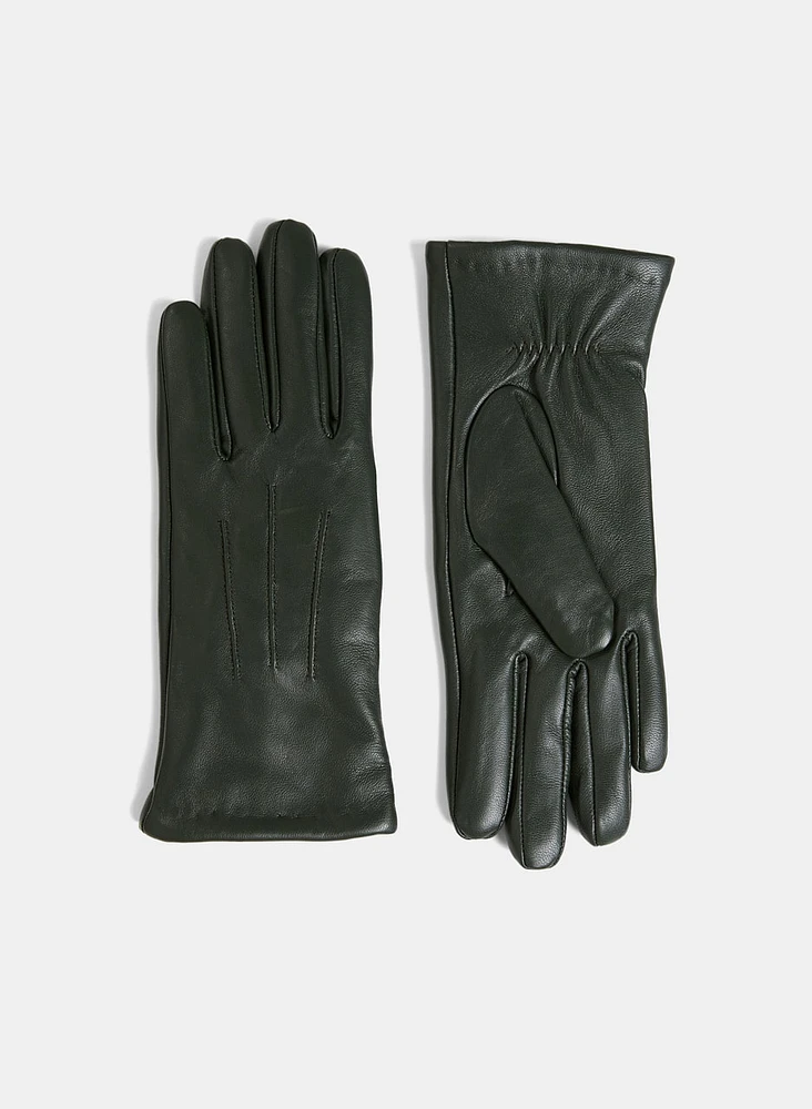 Stitch Detail Leather Gloves