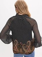 Blouse col froncé à motif mélangé