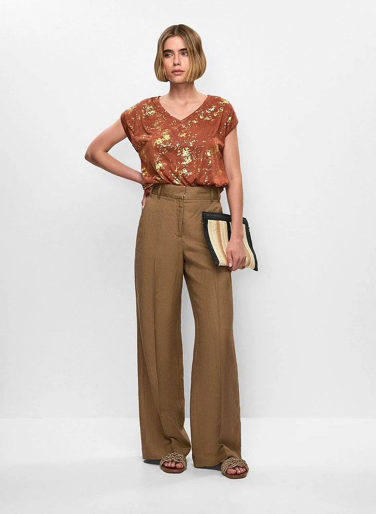 Foil Motif T-Shirt & Wide Leg Pants