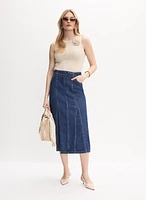 Rose Detail Tank Top & Denim Midi Skirt