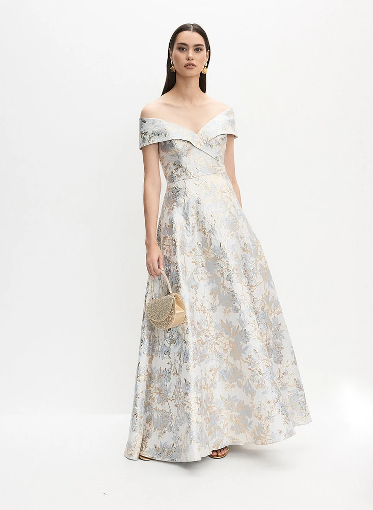 Floral Jacquard Ballgown Dress