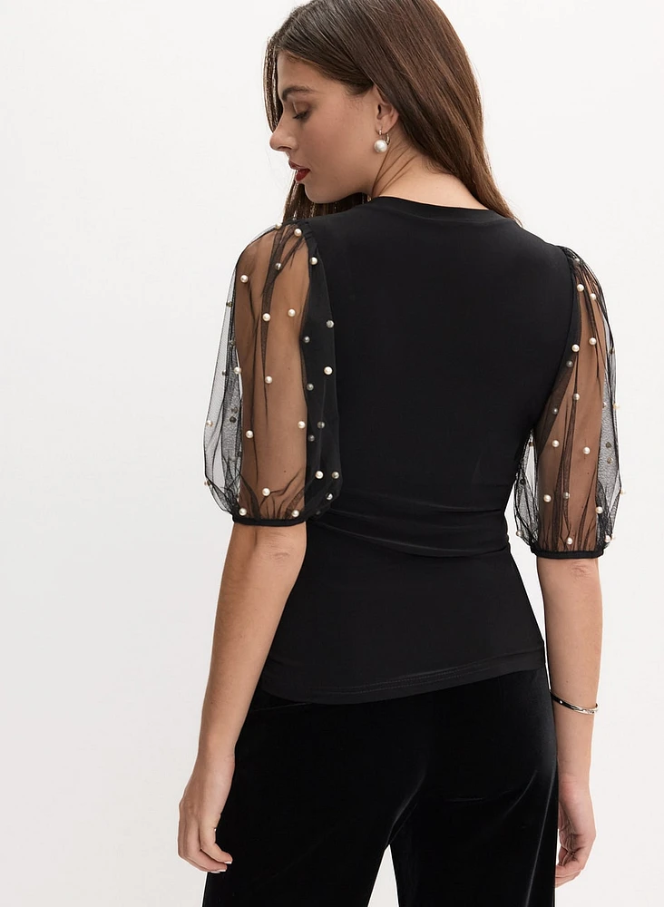 Joseph Ribkoff - Mesh Balloon Sleeve Top