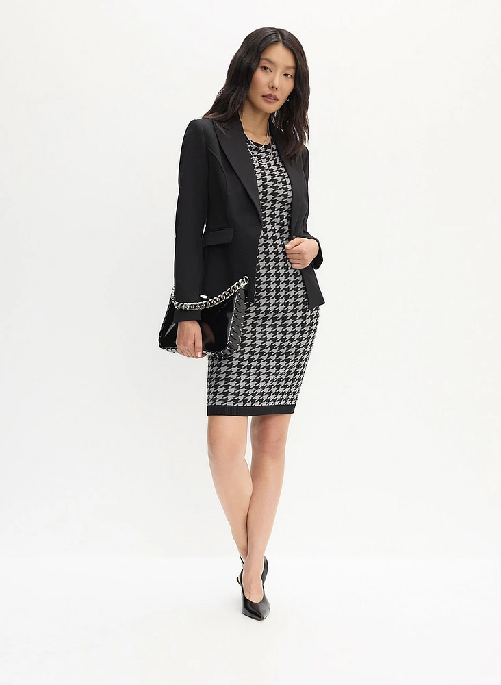 Single-Button Blazer & Houndstooth Print Dress