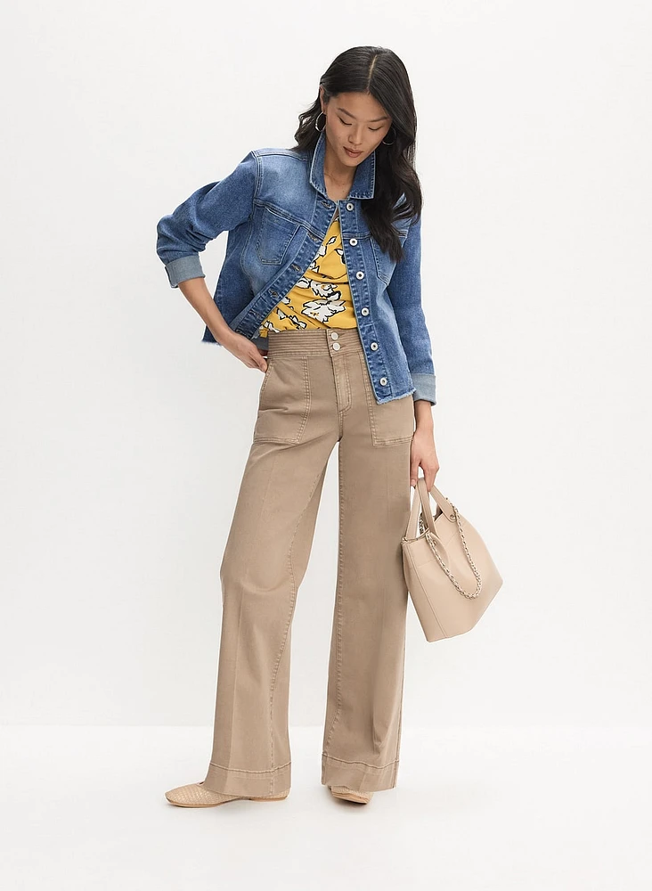 Frayed Denim Jacket & Wide-Leg Trouser Jeans