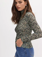 Abstract Print Turtleneck Top