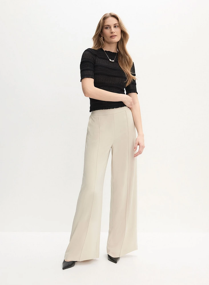 Ruffle Knit Pullover & Wide Leg Pintuck Pants