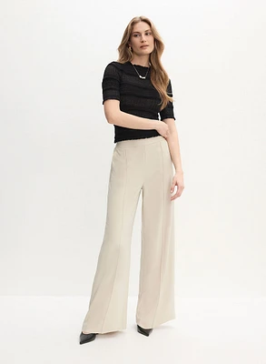 Ruffle Knit Pullover & Wide Leg Pintuck Pants