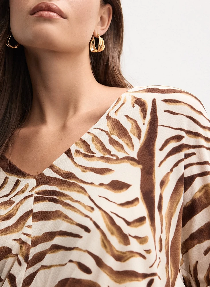 Zebra Print V-Neck Top