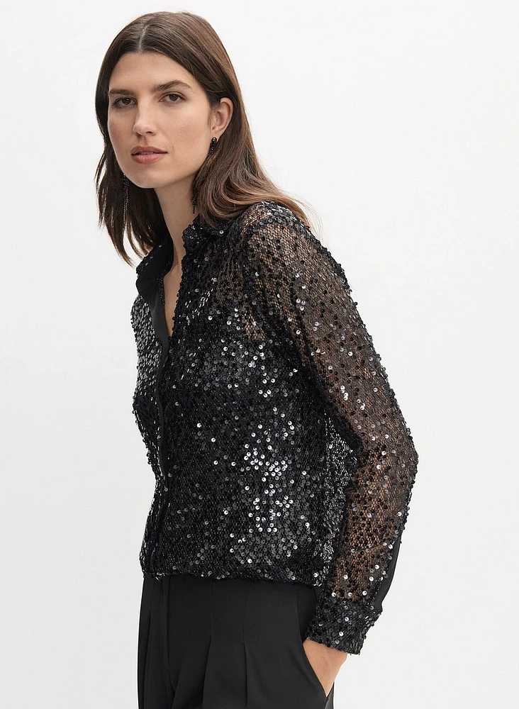 Sequined Button-Down Top