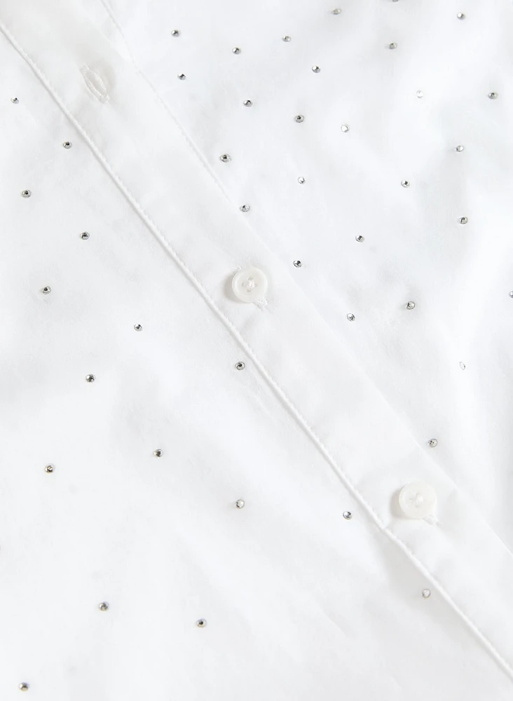Cotton Rhinestone Embellished Blouse