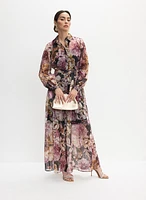 Long Sleeve Organza Floral Print Dress