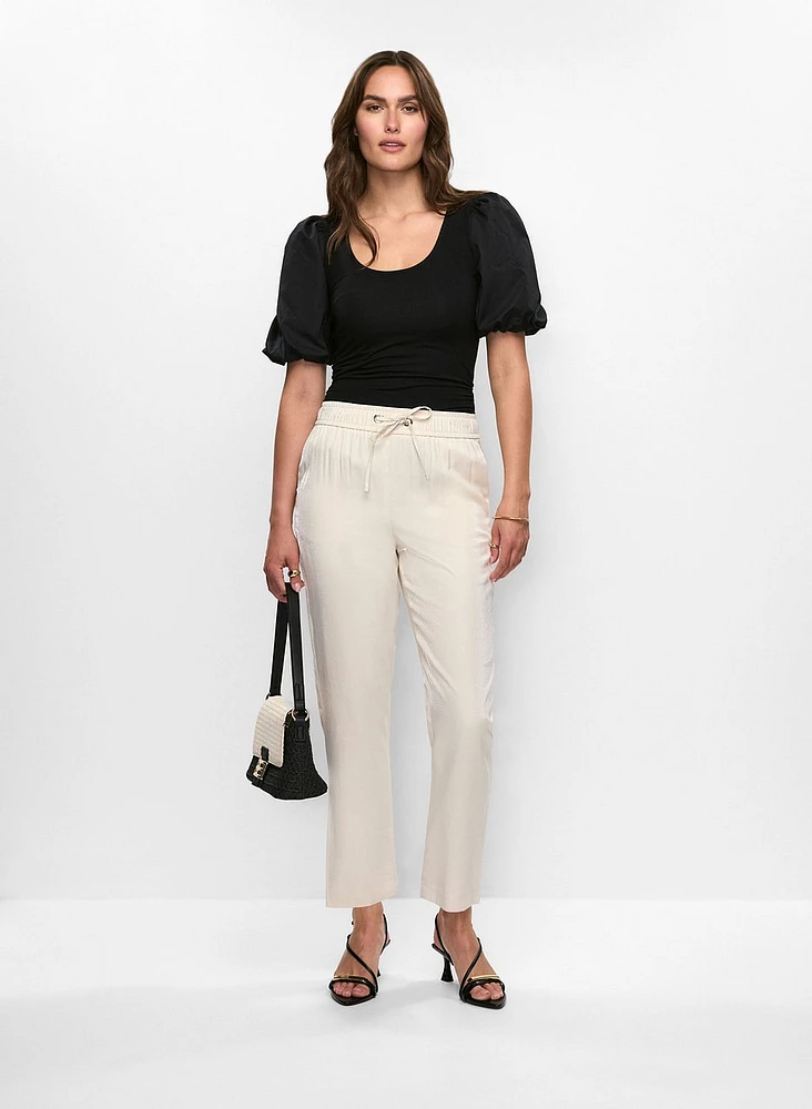 Puff Sleeve Top & Elastic Waist Pants