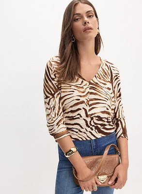 Zebra Print V-Neck Top