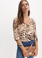 Zebra Print V-Neck Top