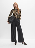 Ribbed Waist Wide-Leg Pants