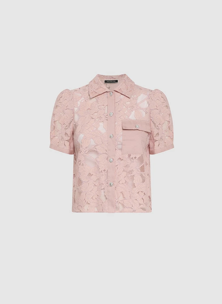 Pearl Button Lace Blouse