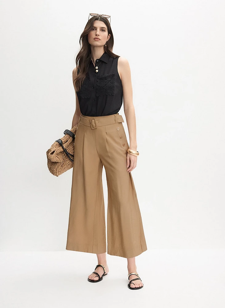 Linen-Blend Culotte Pants