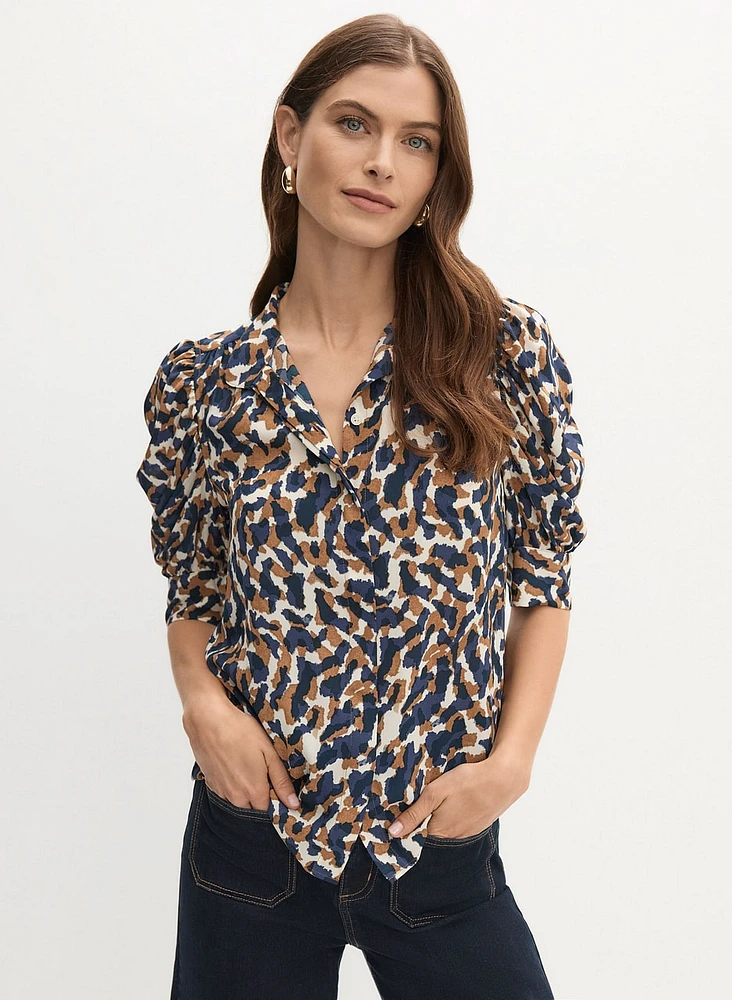 Puff Sleeve Abstract Print Blouse