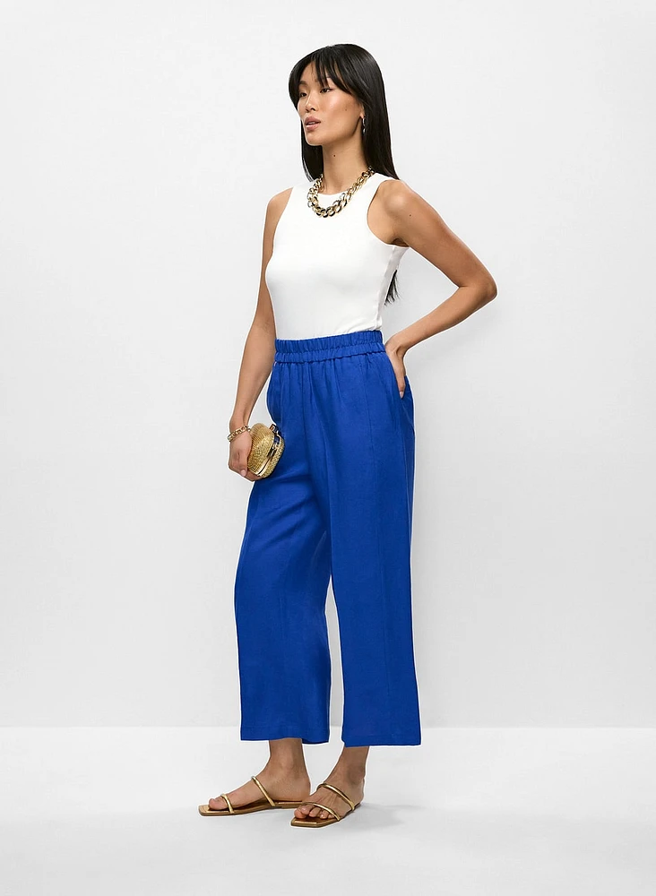 Pull-On Linen-Blend Culotte Pants