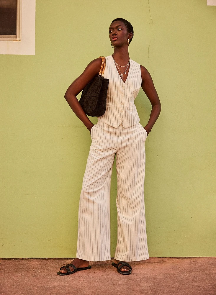 Soho Pinstripe Stretch Linen Pants