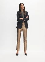 Metallic Vegan Leather Straight-Leg Pants