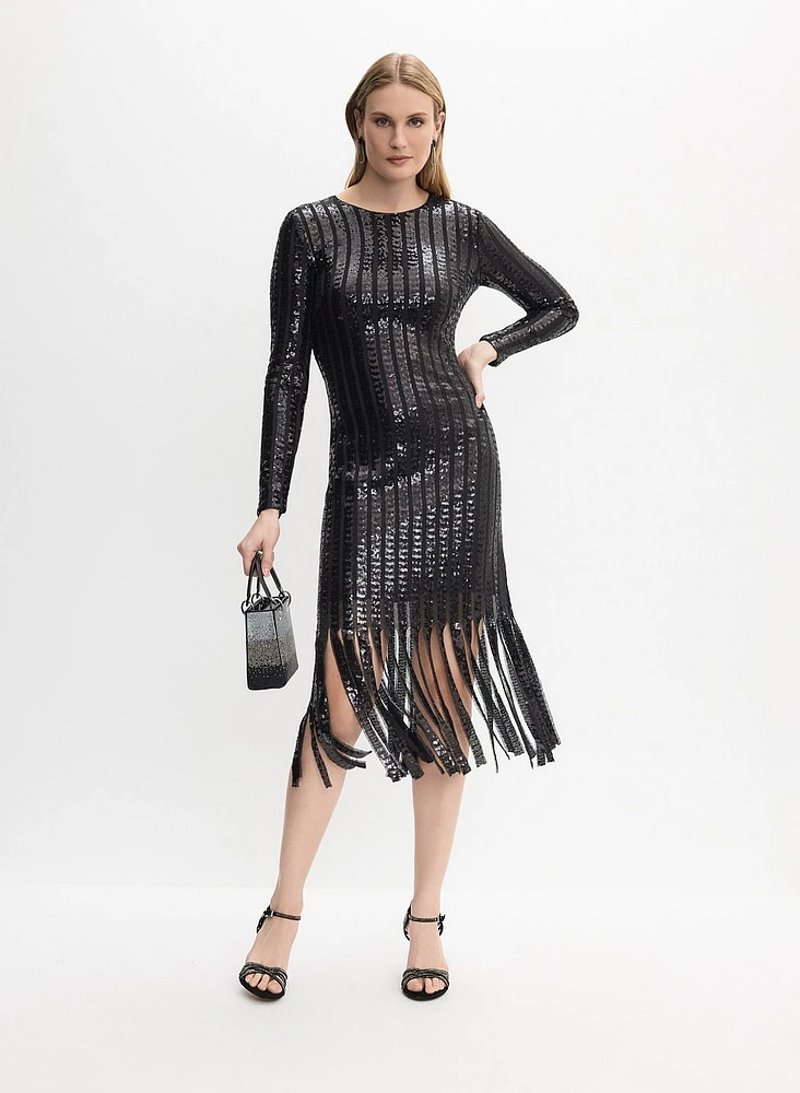 Joseph Ribkoff - Sequined Fringe Hem Dress