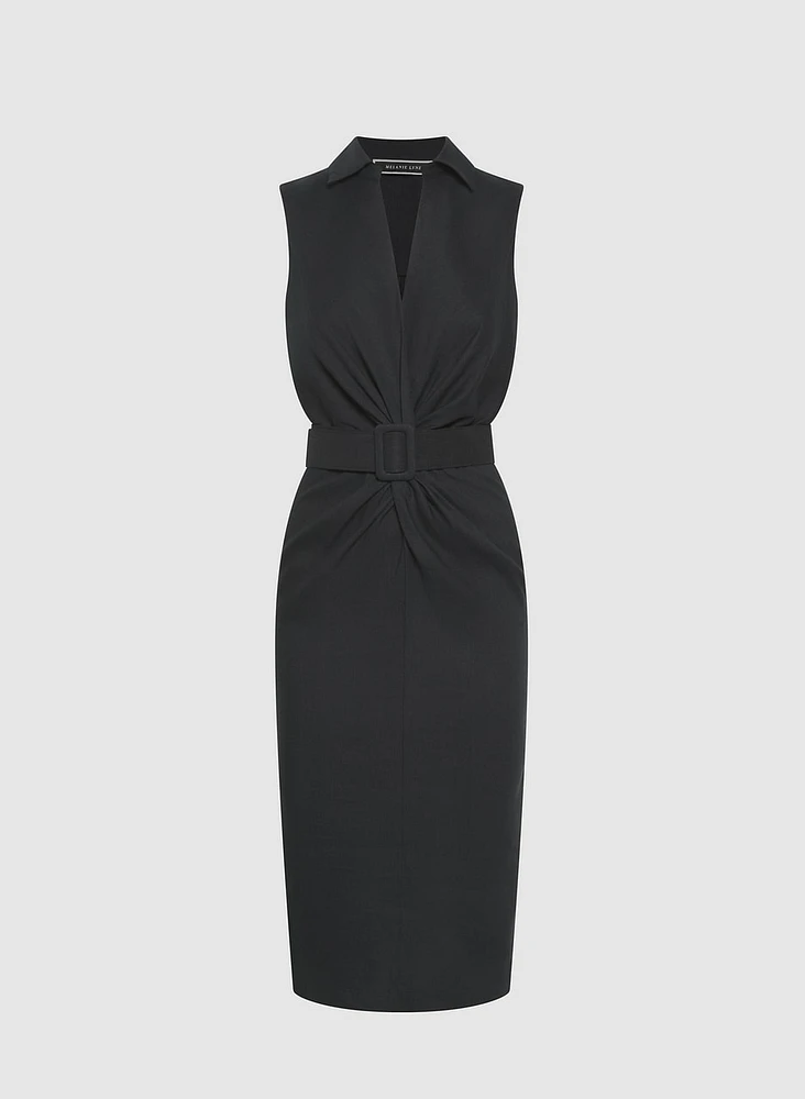 Belted Stretch-Linen Dress