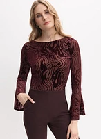 Patterned Velvet Bell Sleeve Top