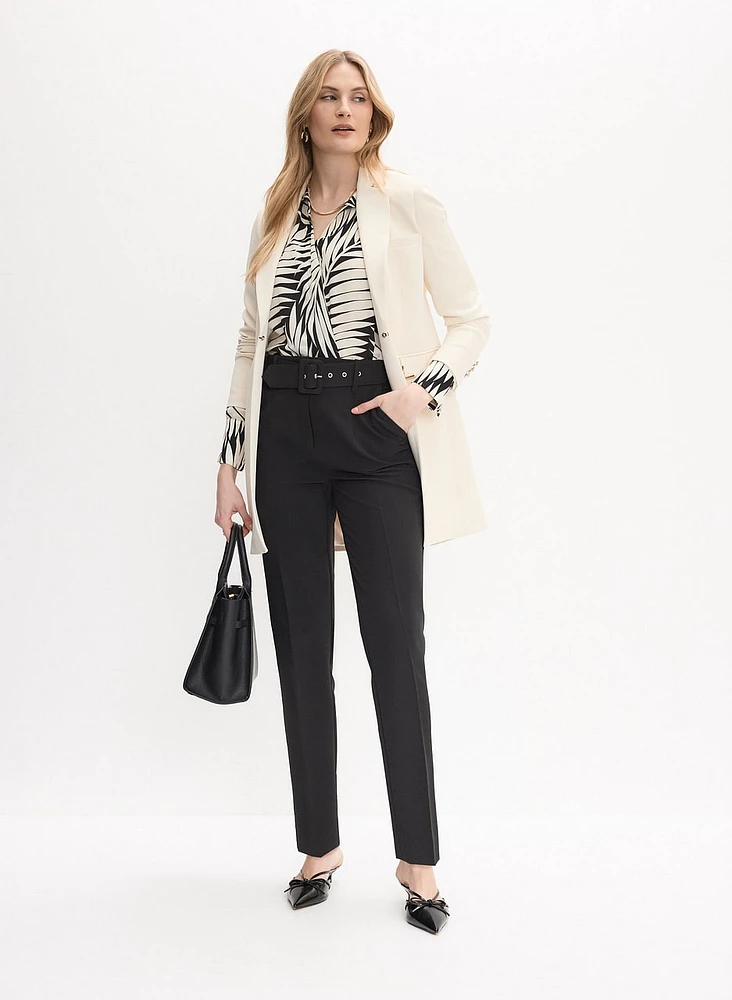 Long Metal Accent Jacket & Belted Straight-Leg Pants